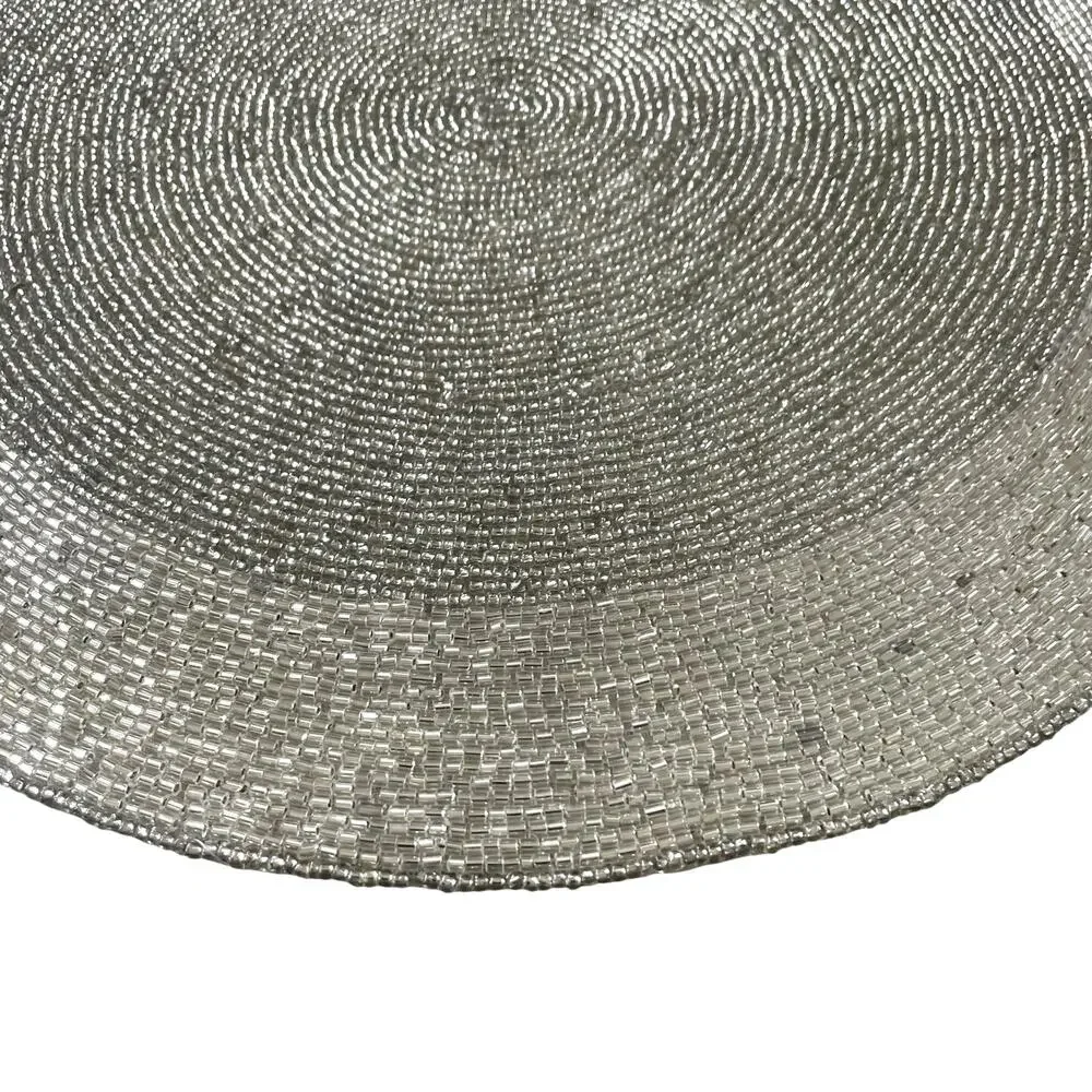TIRAMISU Hand Beaded Placemat 15in Metallic SILVER Holiday Glam Decor New
